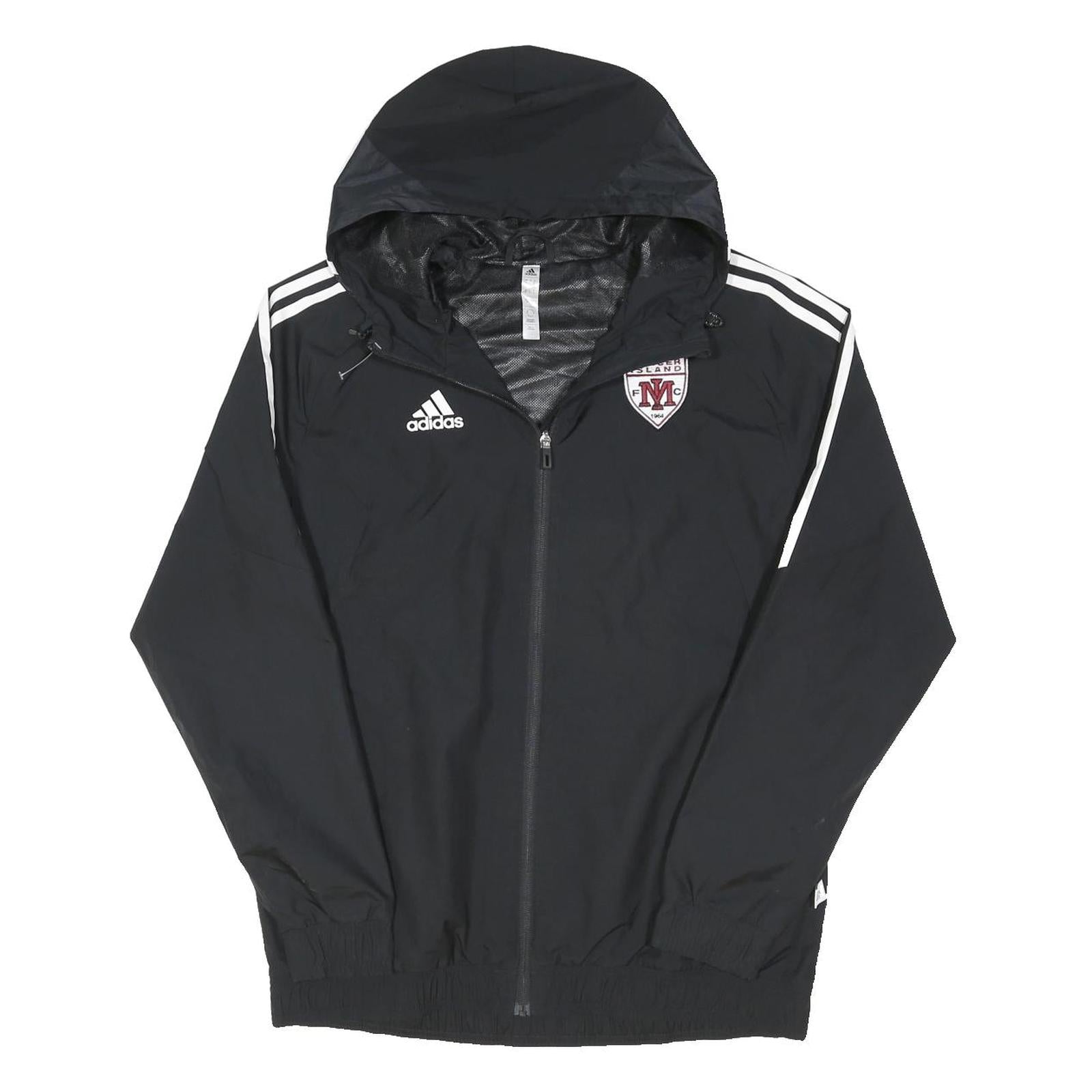 ADIDAS Mens Black & White Track Jacket L Polyester Blend Zip Hooded Sportswear