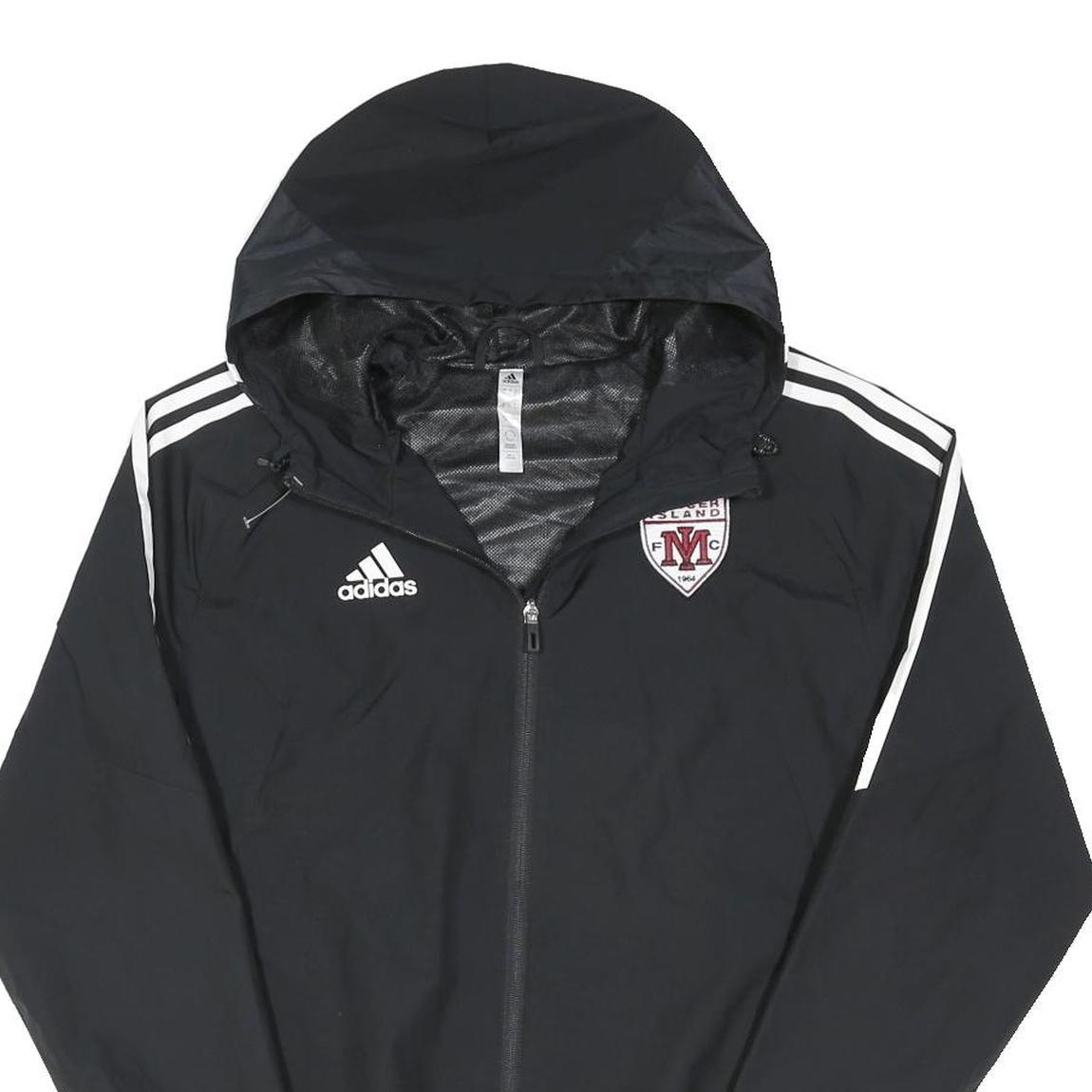 ADIDAS Mens Black & White Track Jacket L Polyester Blend Zip Hooded Sportswear