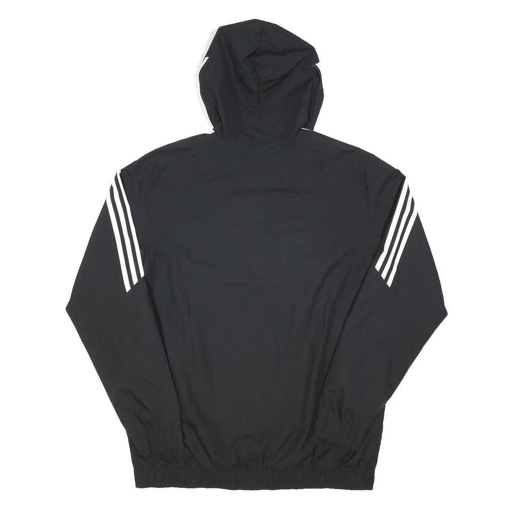ADIDAS Mens Black & White Track Jacket L Polyester Blend Zip Hooded Sportswear