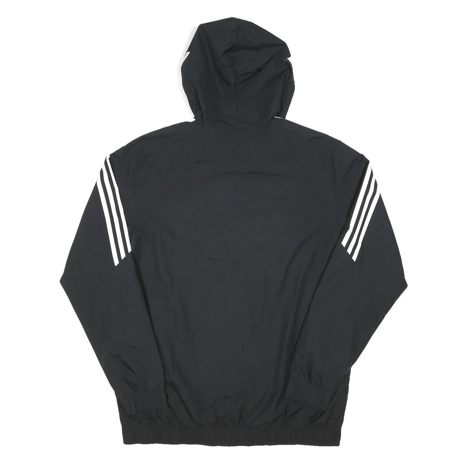 ADIDAS Mens Black & White Track Jacket L Polyester Blend Zip Hooded Sportswear