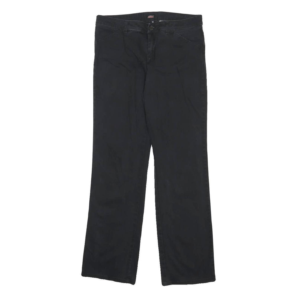 DICKIES Womens Black Regular Fit Straight Leg Trousers W30 L30 Cotton Blend Zip