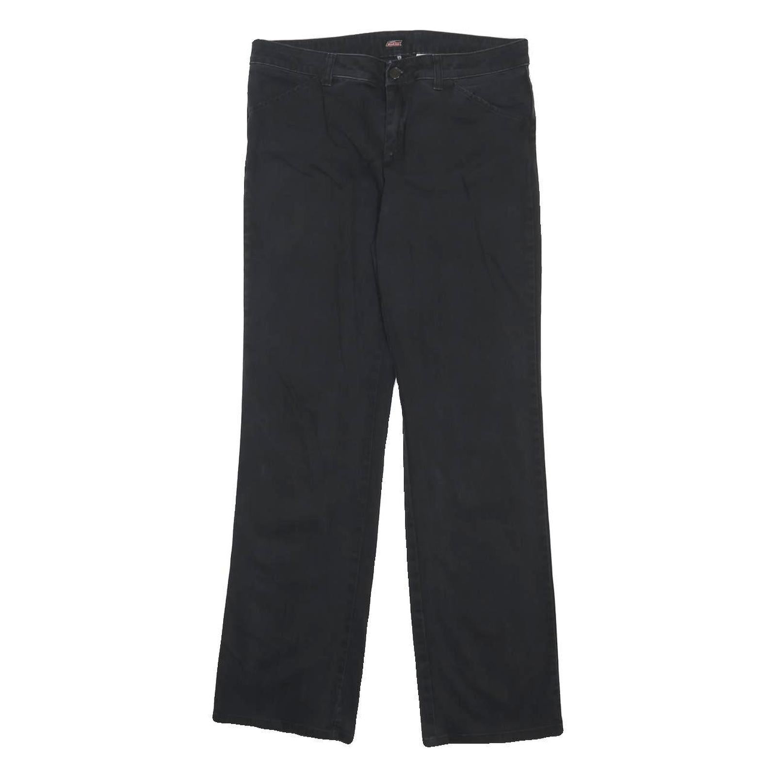 DICKIES Womens Black Regular Fit Straight Leg Trousers W30 L30 Cotton Blend Zip