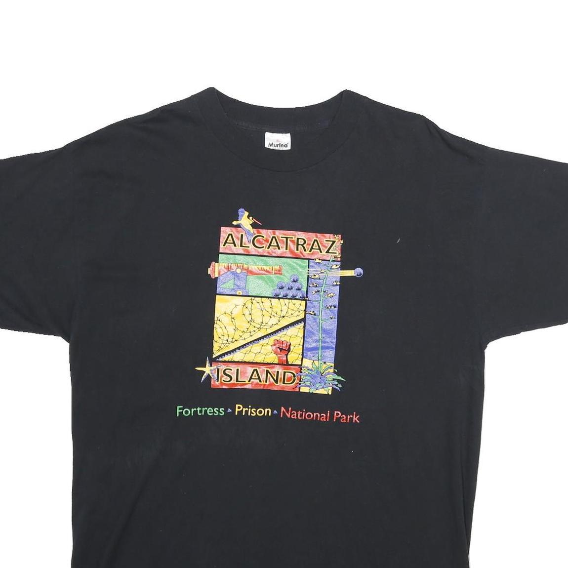 MURINA Mens Black Alcatraz Island Graphic T-Shirt XL Short Sleeve Crew Neck