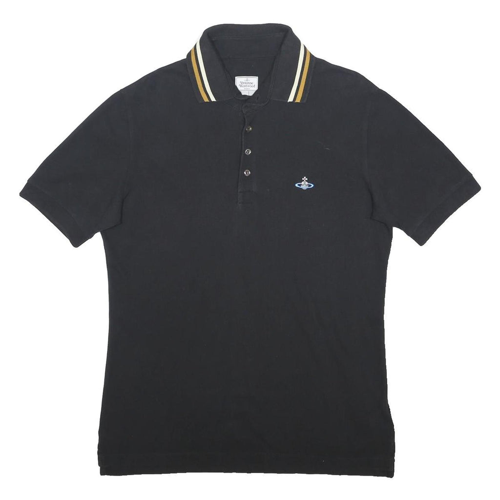 VIVIENNE WESTWOOD Mens Black Polo Shirt L Cotton Short Sleeve Orb Logo Stripe