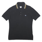 VIVIENNE WESTWOOD Mens Black Polo Shirt L Cotton Short Sleeve Orb Logo Stripe