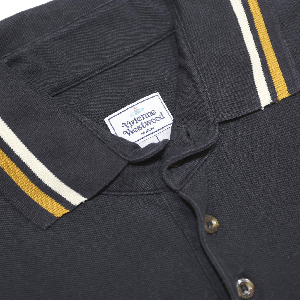 VIVIENNE WESTWOOD Mens Black Polo Shirt L Cotton Short Sleeve Orb Logo Stripe