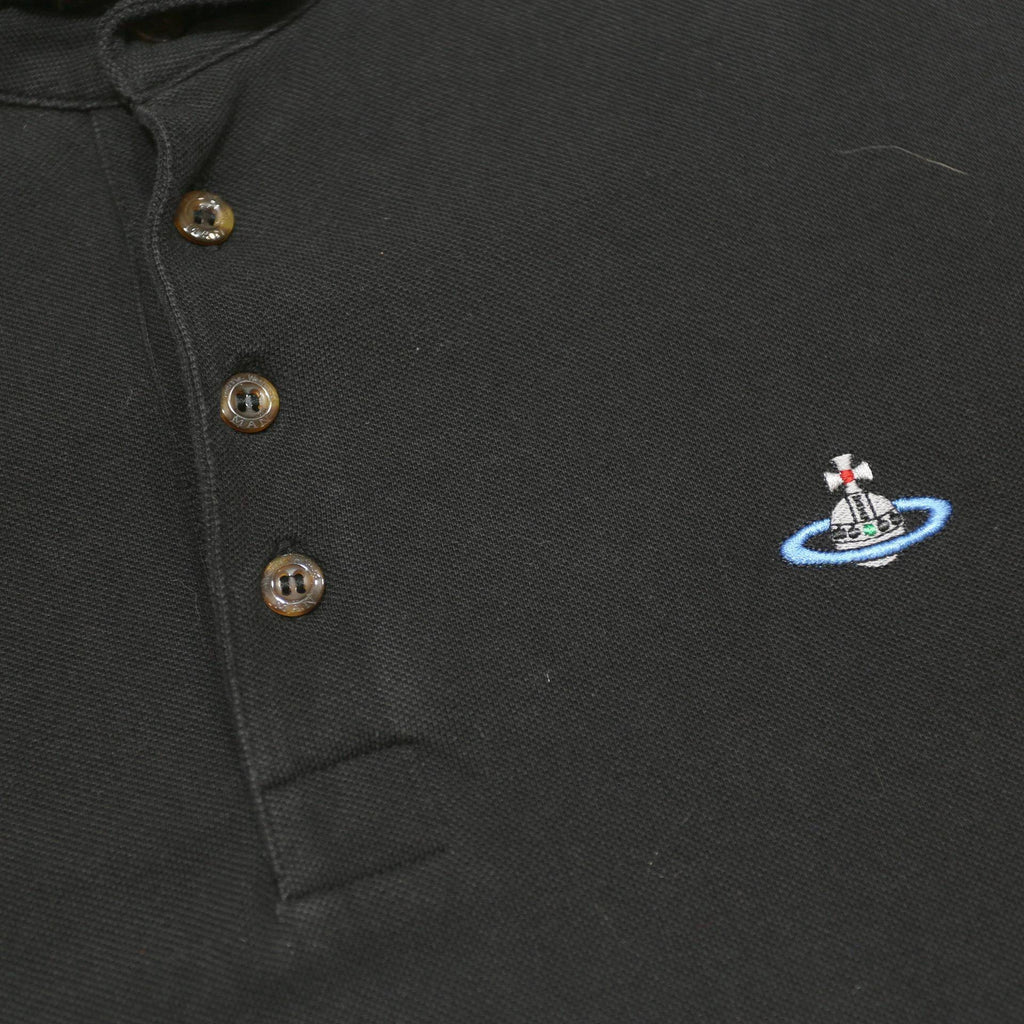 VIVIENNE WESTWOOD Mens Black Polo Shirt L Cotton Short Sleeve Orb Logo Stripe