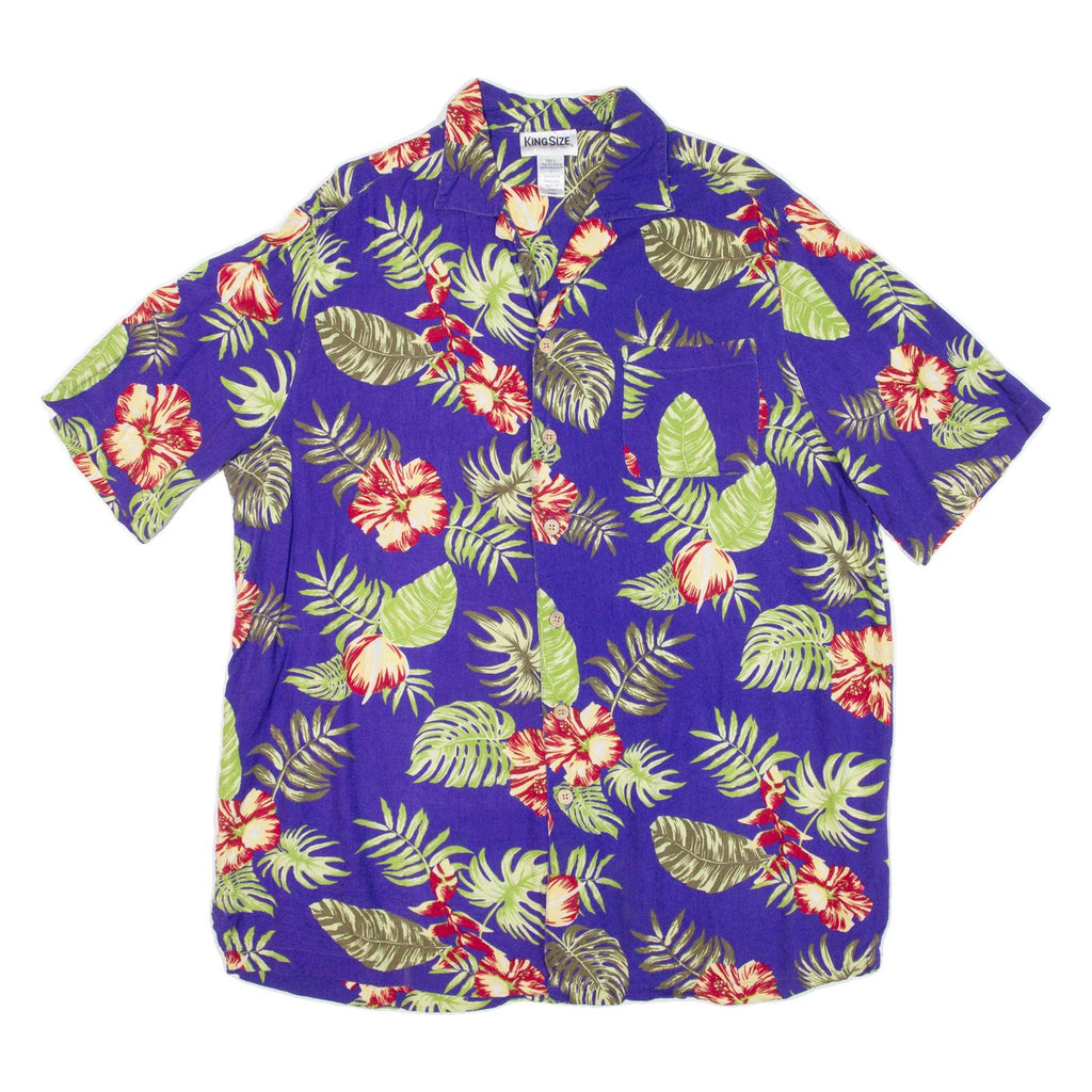 KING SIZE Tall Mens Hawaiian Shirt Purple Floral L