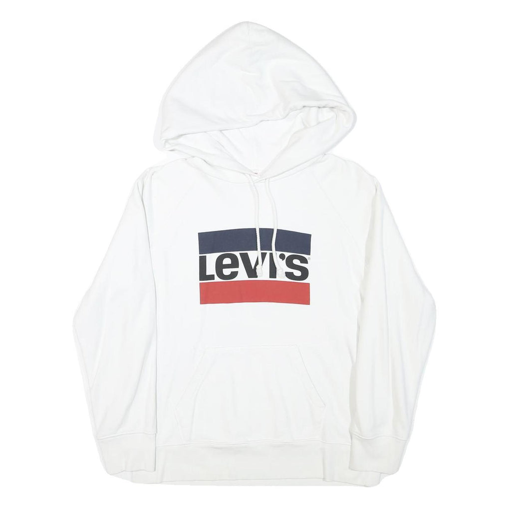 LEVI'S Mens White Hoodie S Cotton Blend Pullover Drawstring Pocket Casual