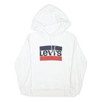 LEVI'S Mens White Hoodie S Cotton Blend Pullover Drawstring Pocket Casual
