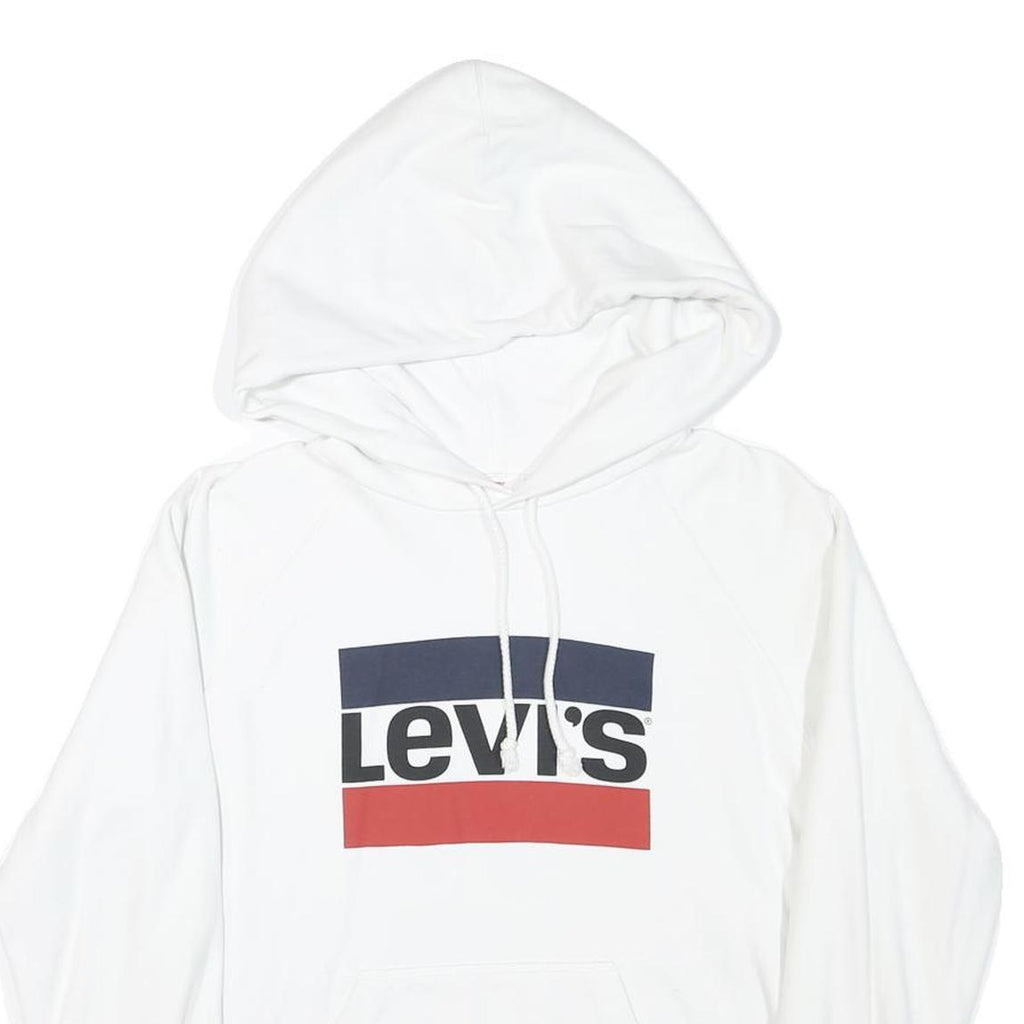 LEVI'S Mens White Hoodie S Cotton Blend Pullover Drawstring Pocket Casual