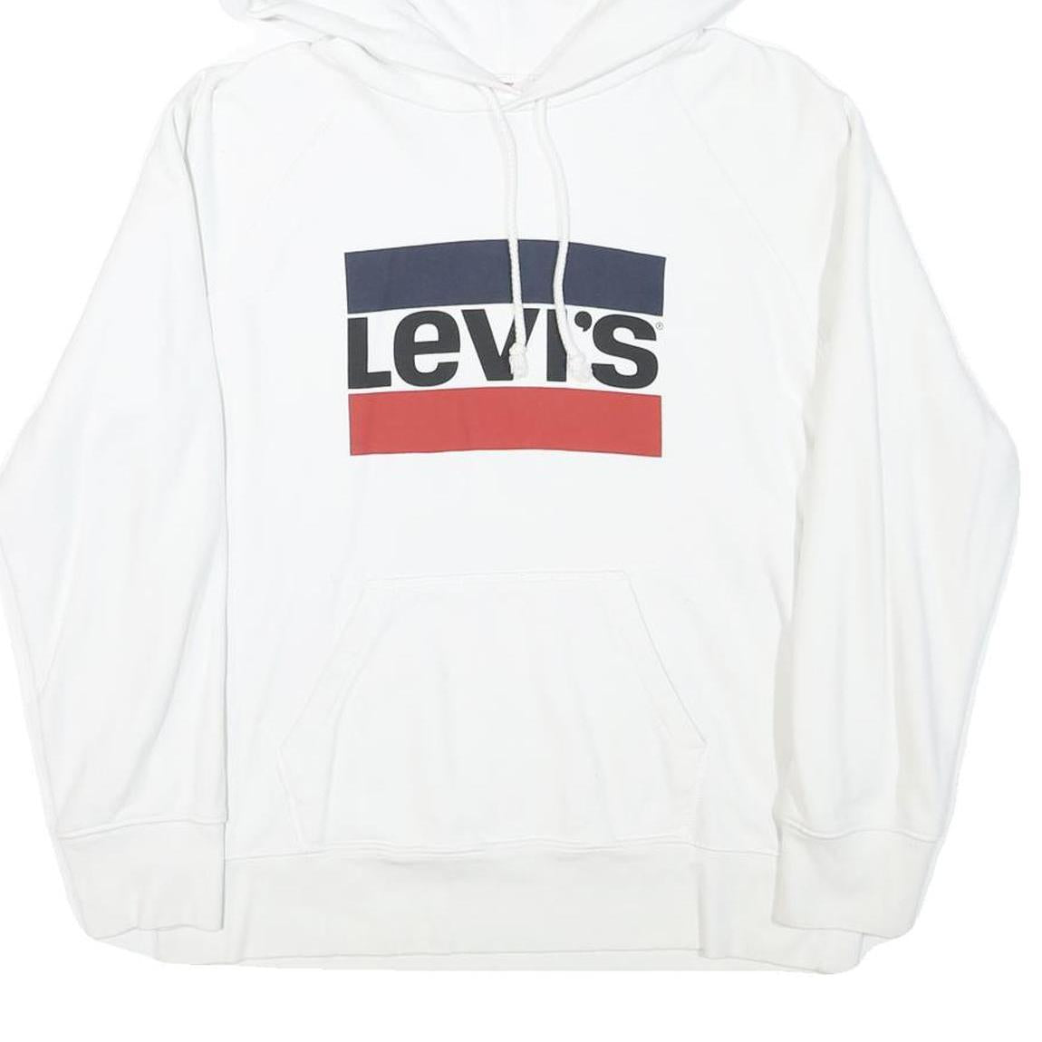 LEVI'S Mens White Hoodie S Cotton Blend Pullover Drawstring Pocket Casual