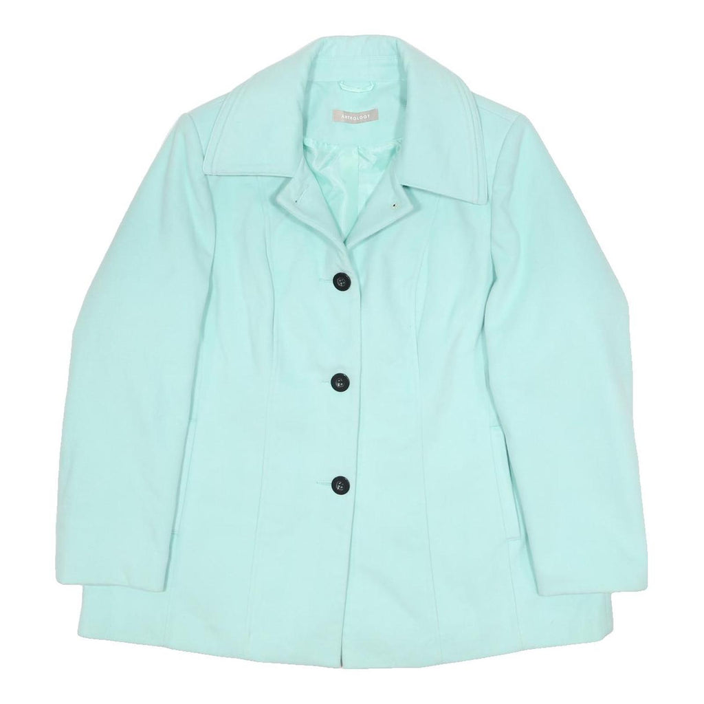 ANTHOLOGY Womens Aqua Blue Jacket UK 20 Polyester Button Closure Classic Fit