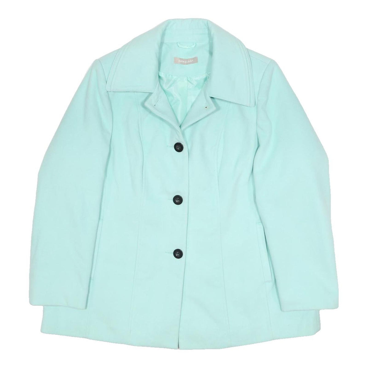 ANTHOLOGY Womens Aqua Blue Jacket UK 20 Polyester Button Closure Classic Fit