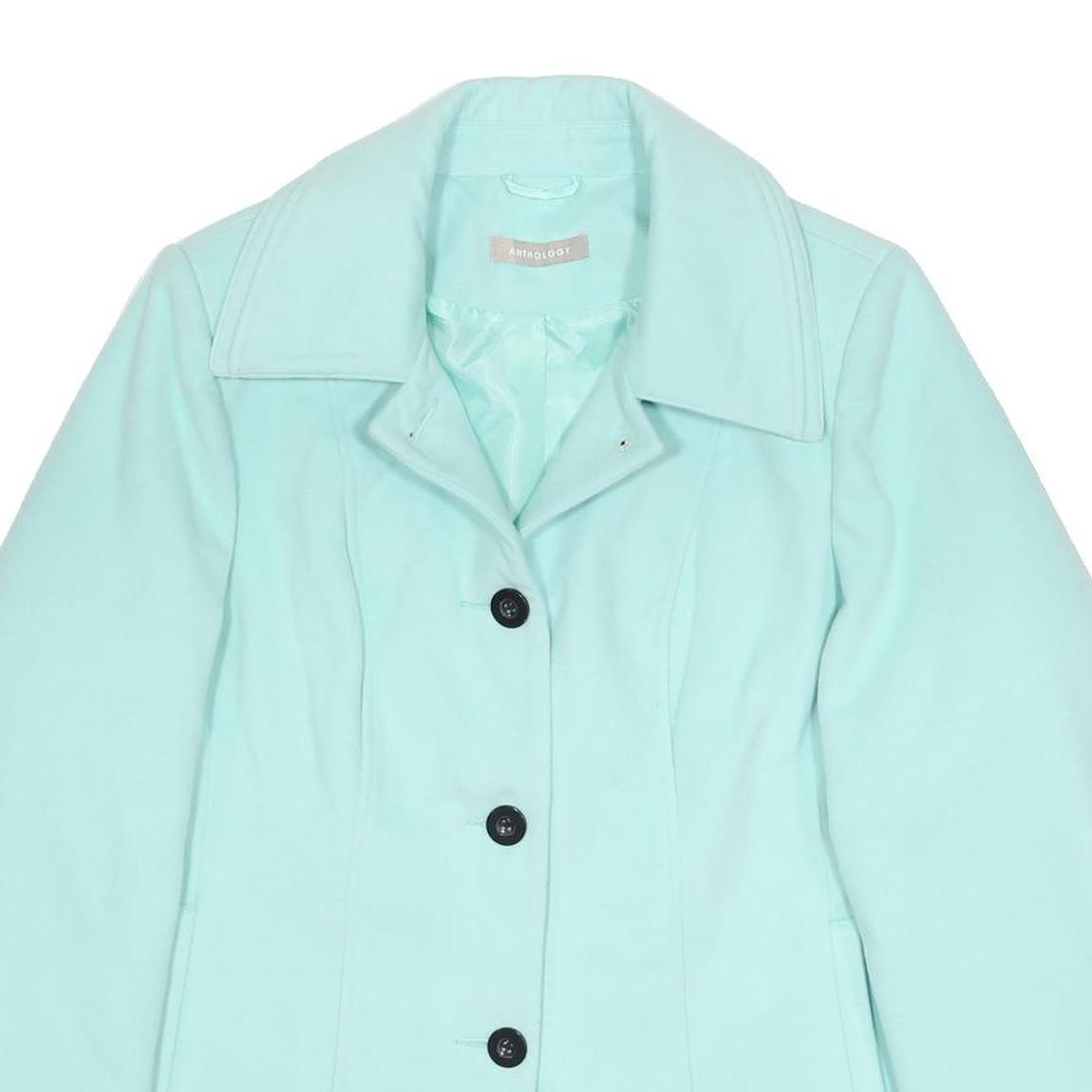 ANTHOLOGY Womens Aqua Blue Jacket UK 20 Polyester Button Closure Classic Fit
