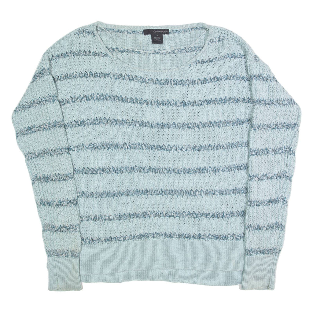 CALVIN KLEIN JEANS Womens Patterned Jumper Blue Striped Chunky Knit L