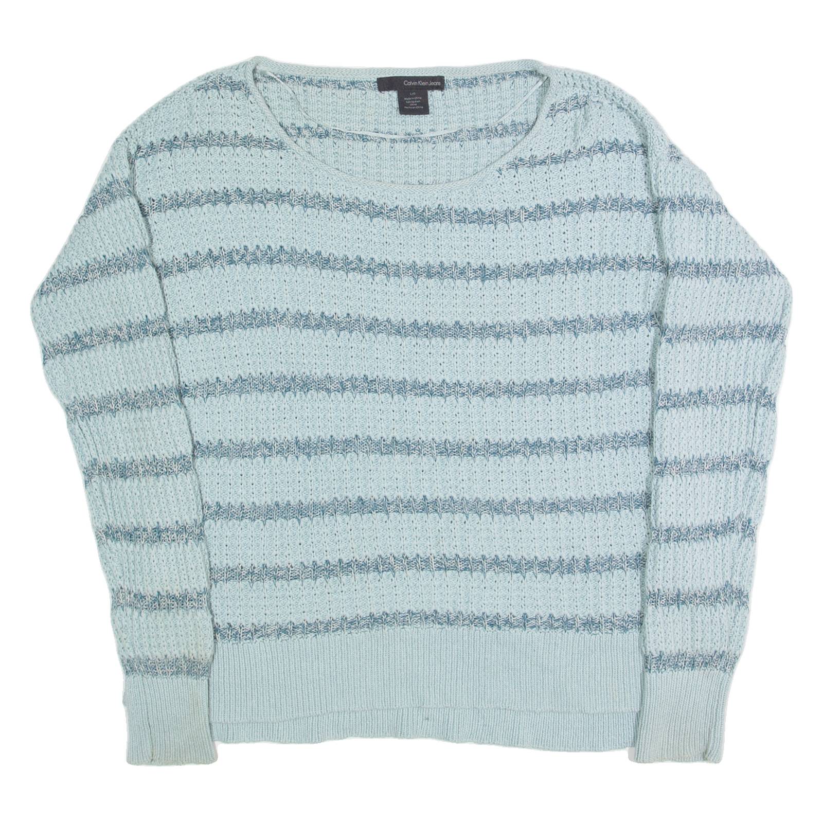 CALVIN KLEIN JEANS Womens Patterned Jumper Blue Striped Chunky Knit L