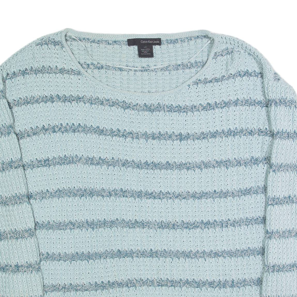 CALVIN KLEIN JEANS Womens Patterned Jumper Blue Striped Chunky Knit L