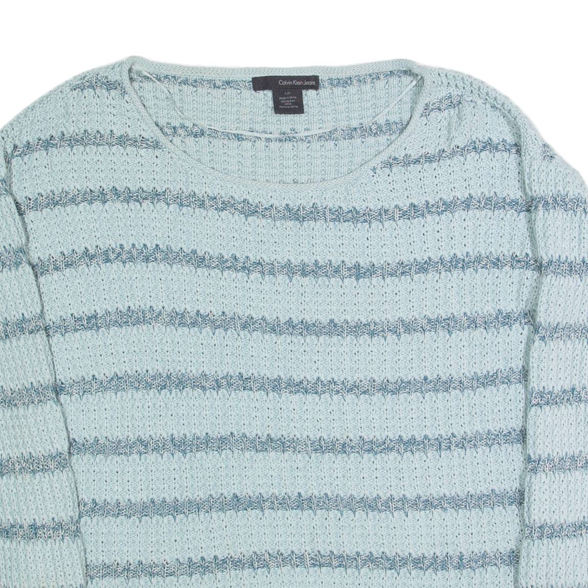 CALVIN KLEIN JEANS Womens Patterned Jumper Blue Striped Chunky Knit L