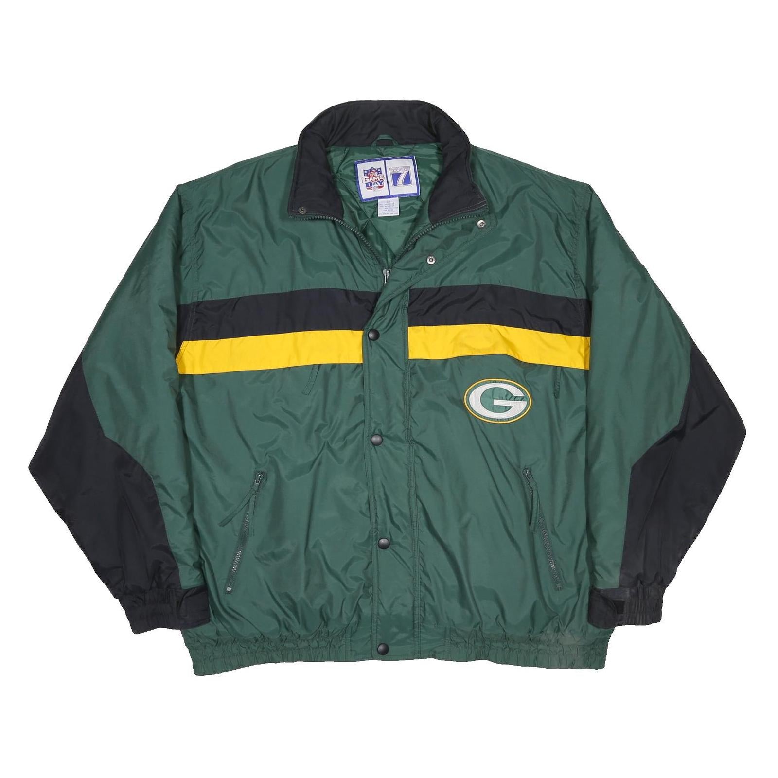 LOGO 7 Mens Green & Black Green Bay Packers NFL Nylon Jacket 2XL Zip