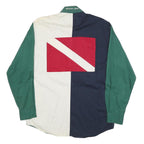 PRESIDENT STONE Mens Green Navy & White Cotton Blend Shirt M Colourblock Long