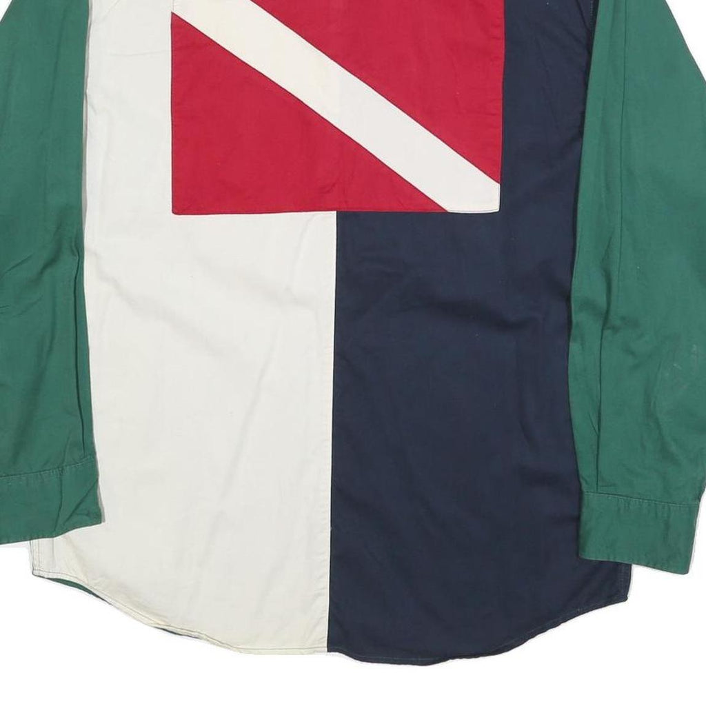 PRESIDENT STONE Mens Green Navy & White Cotton Blend Shirt M Colourblock Long