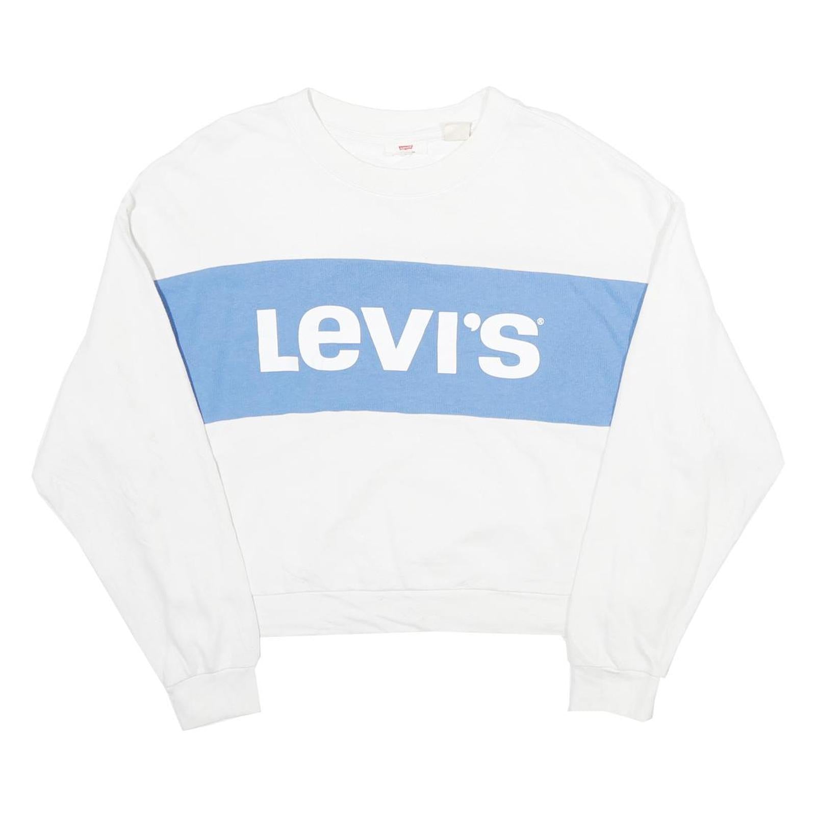LEVI'S Womens White & Blue Crew Neck S Sweatshirt Logo Print Casual Cotton