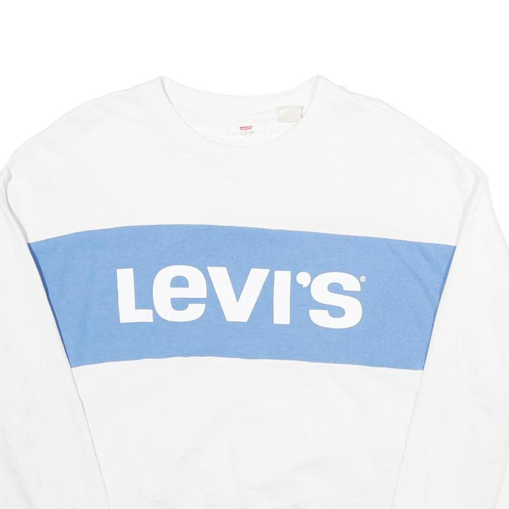 LEVI'S Womens White & Blue Crew Neck S Sweatshirt Logo Print Casual Cotton