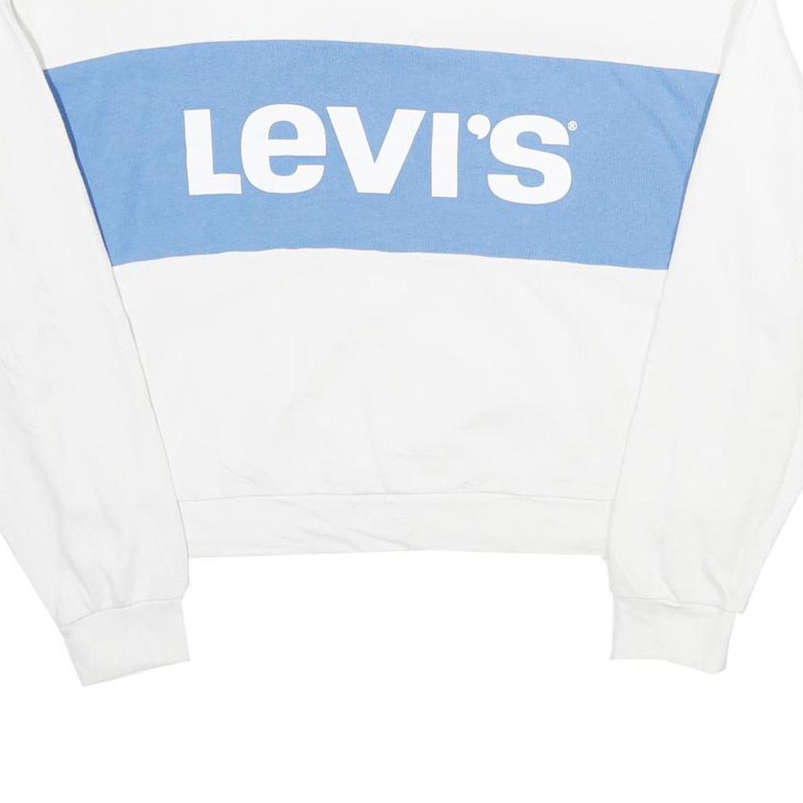 LEVI'S Womens White & Blue Crew Neck S Sweatshirt Logo Print Casual Cotton