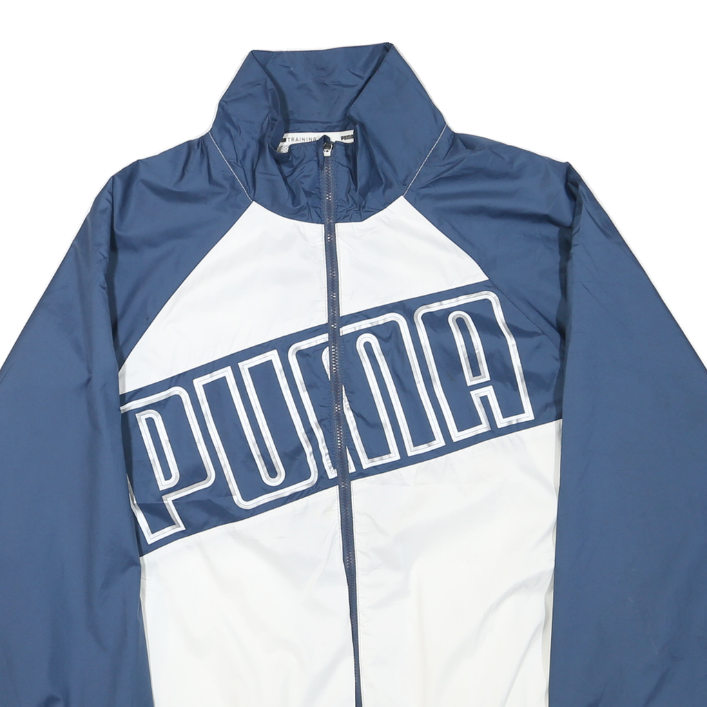 PUMA Womens Blue & White Zip Jacket L Polyester Blend Track Sports Casual