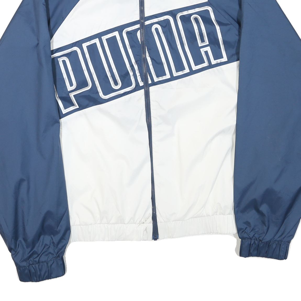 PUMA Womens Blue & White Zip Jacket L Polyester Blend Track Sports Casual