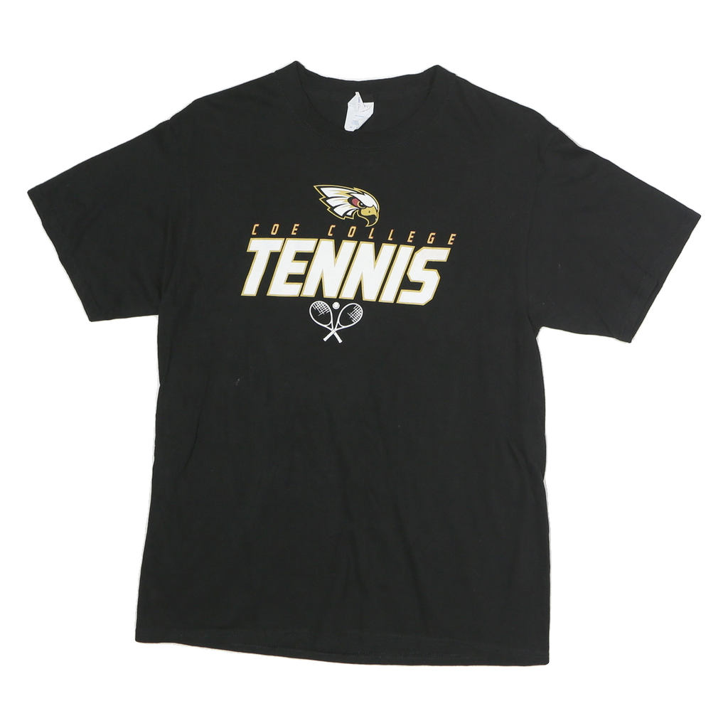 PORT & COMPANY Mens Black Coe College Tennis Graphic T-Shirt L Short Sleeve Crew