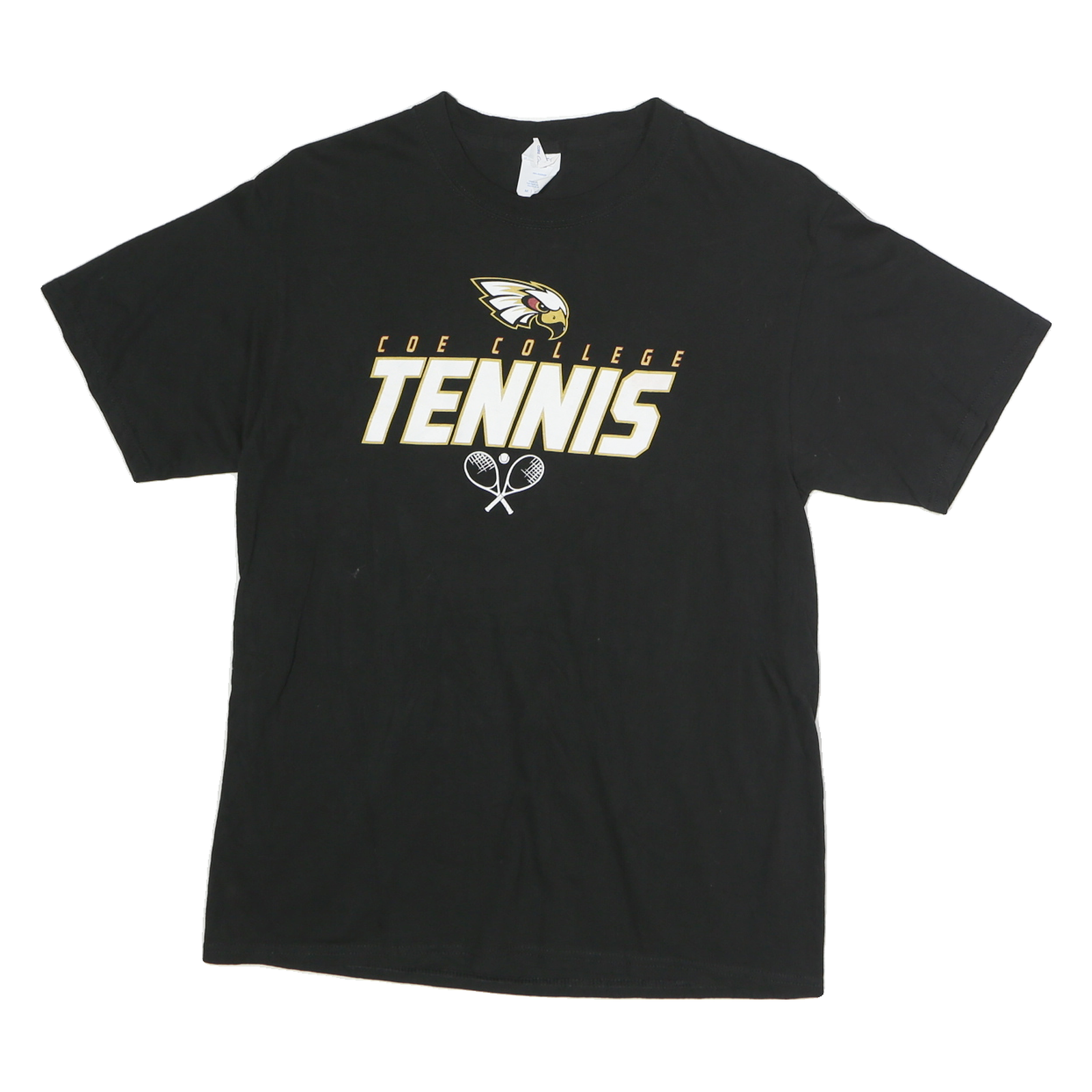 PORT & COMPANY Mens Black Coe College Tennis Graphic T-Shirt L Short Sleeve Crew