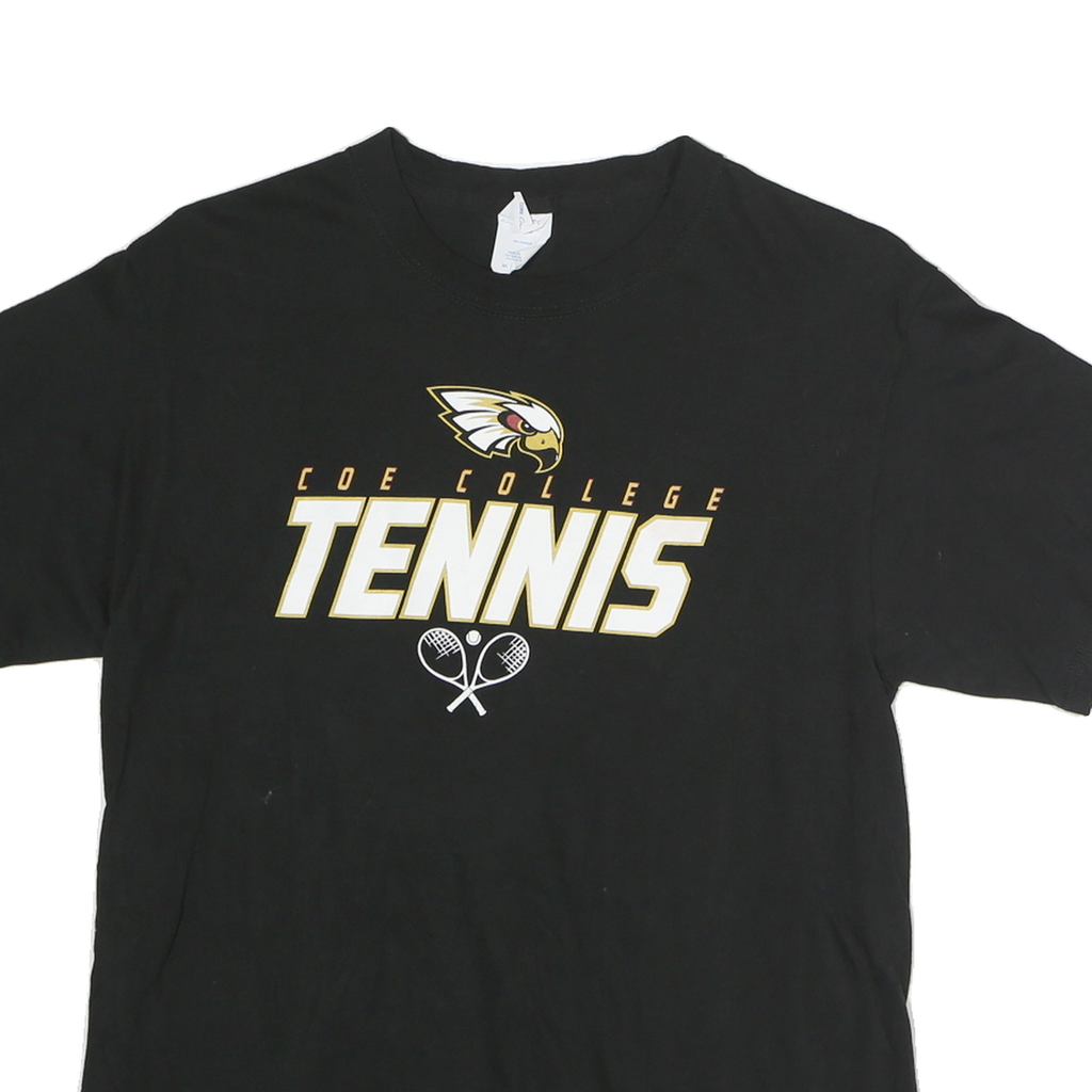 PORT & COMPANY Mens Black Coe College Tennis Graphic T-Shirt L Short Sleeve Crew