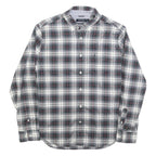 NAUTICA Mens White & Grey Checked Shirt L Classic Fit Cotton Blend Long Sleeve