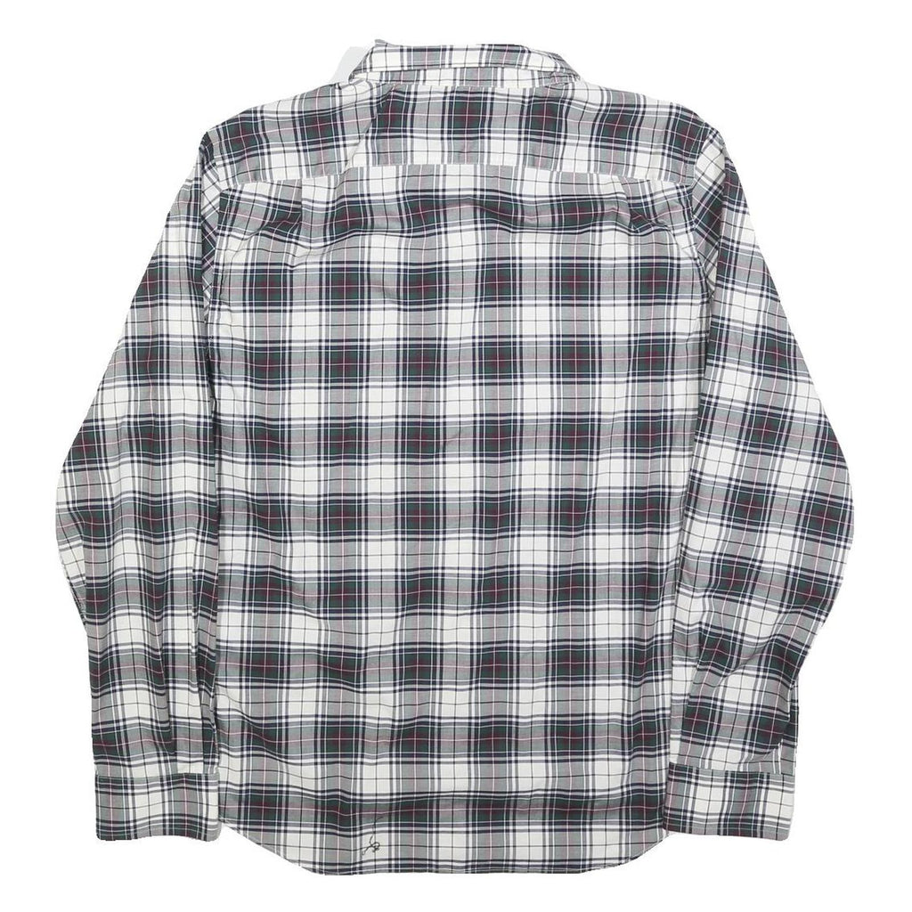 NAUTICA Mens White & Grey Checked Shirt L Classic Fit Cotton Blend Long Sleeve
