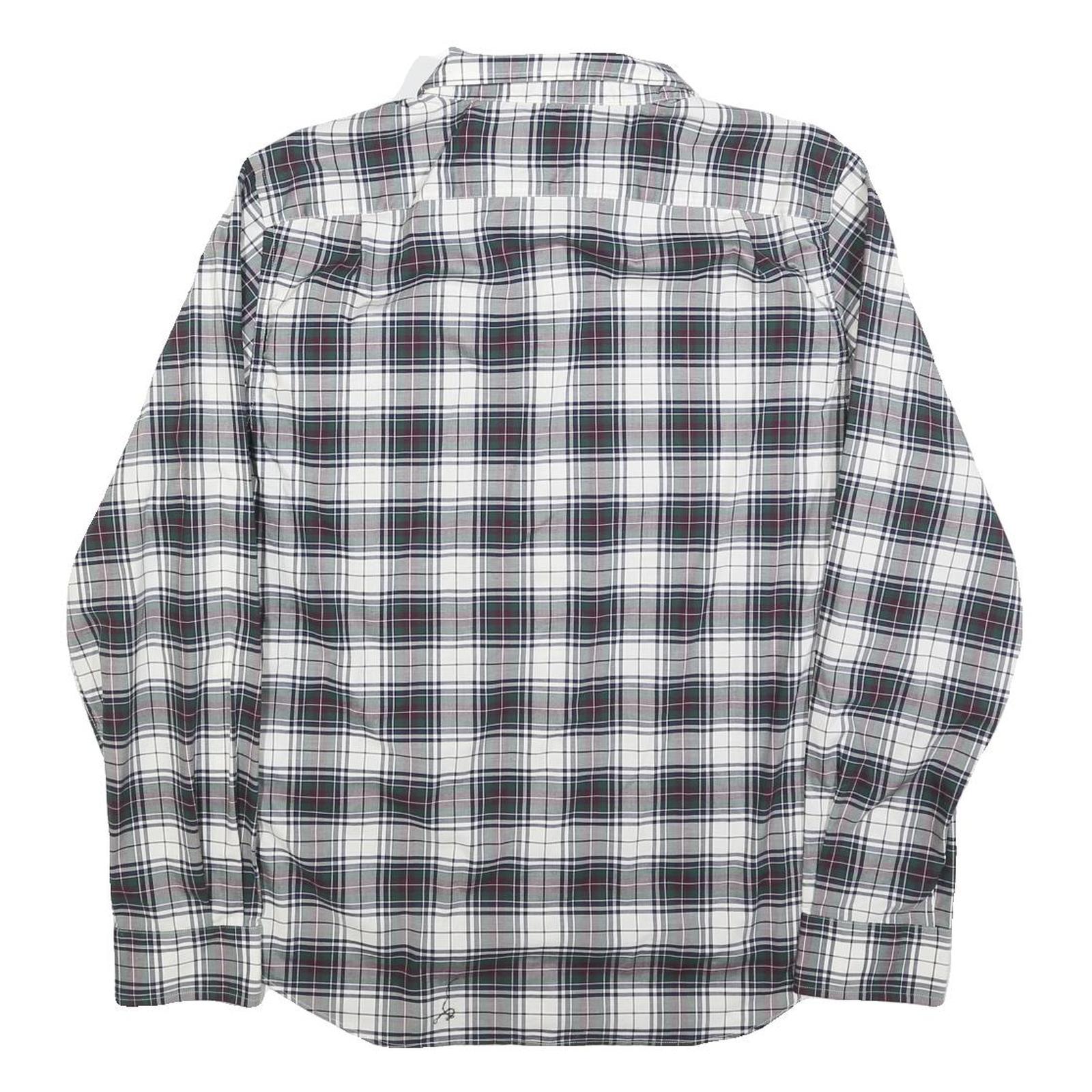 NAUTICA Mens White & Grey Checked Shirt L Classic Fit Cotton Blend Long Sleeve