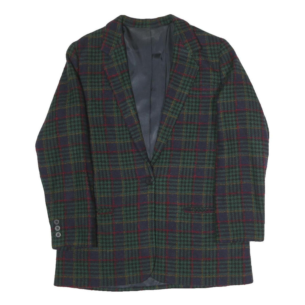 Womens Navy Green Red Pattern Button Jacket L Polyester Blend Classic Tailored