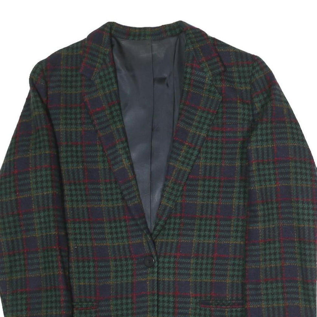 Womens Navy Green Red Pattern Button Jacket L Polyester Blend Classic Tailored