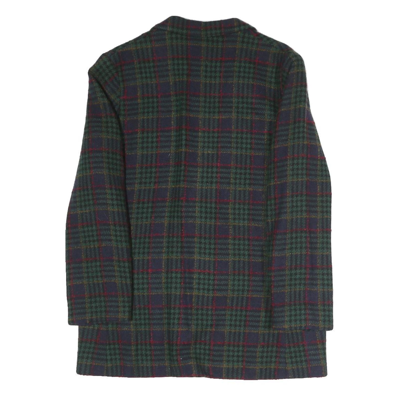 Womens Navy Green Red Pattern Button Jacket L Polyester Blend Classic Tailored