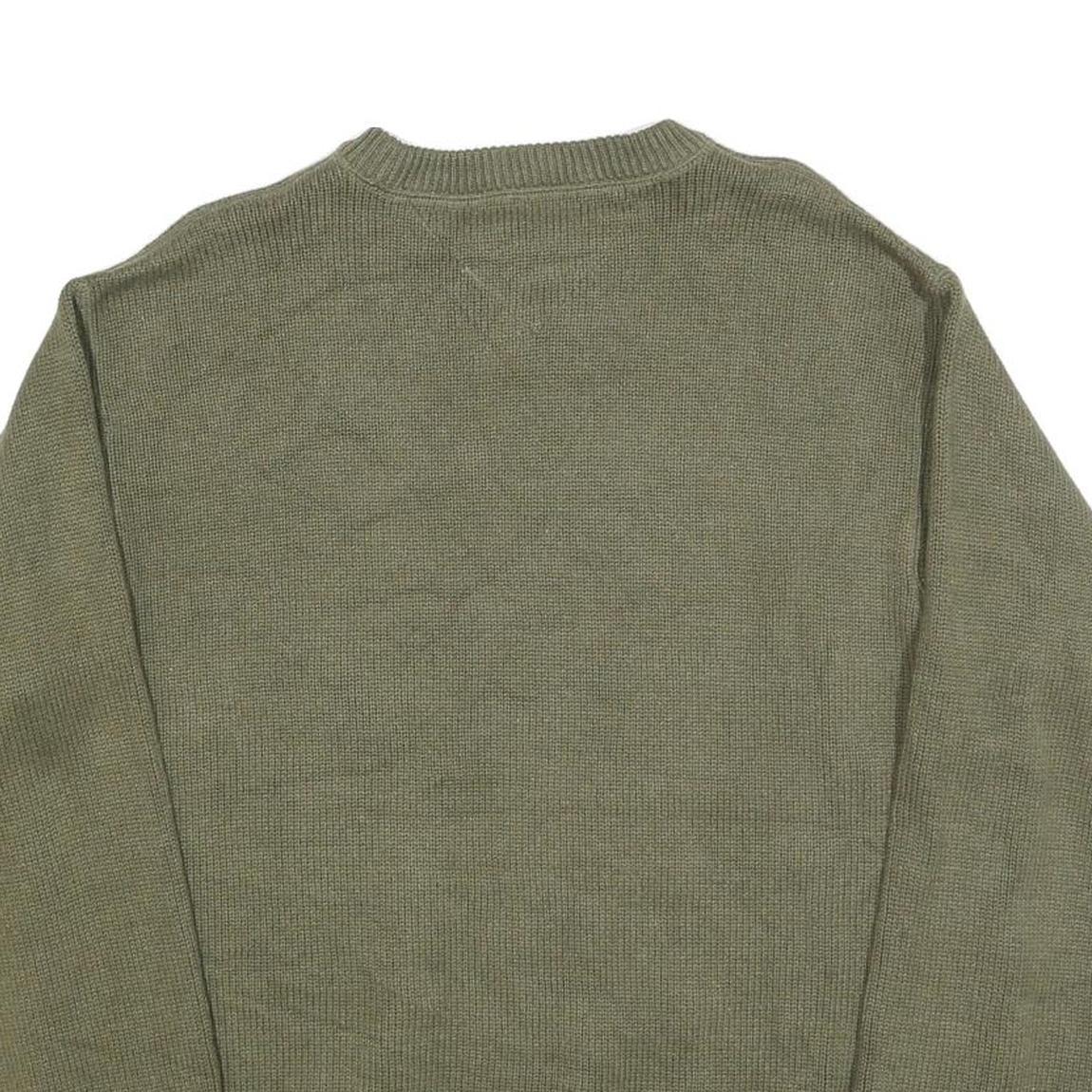 TOMMY HILFIGER Mens Green Plain Crew Neck Basic Knit Jumper L Cotton Blend