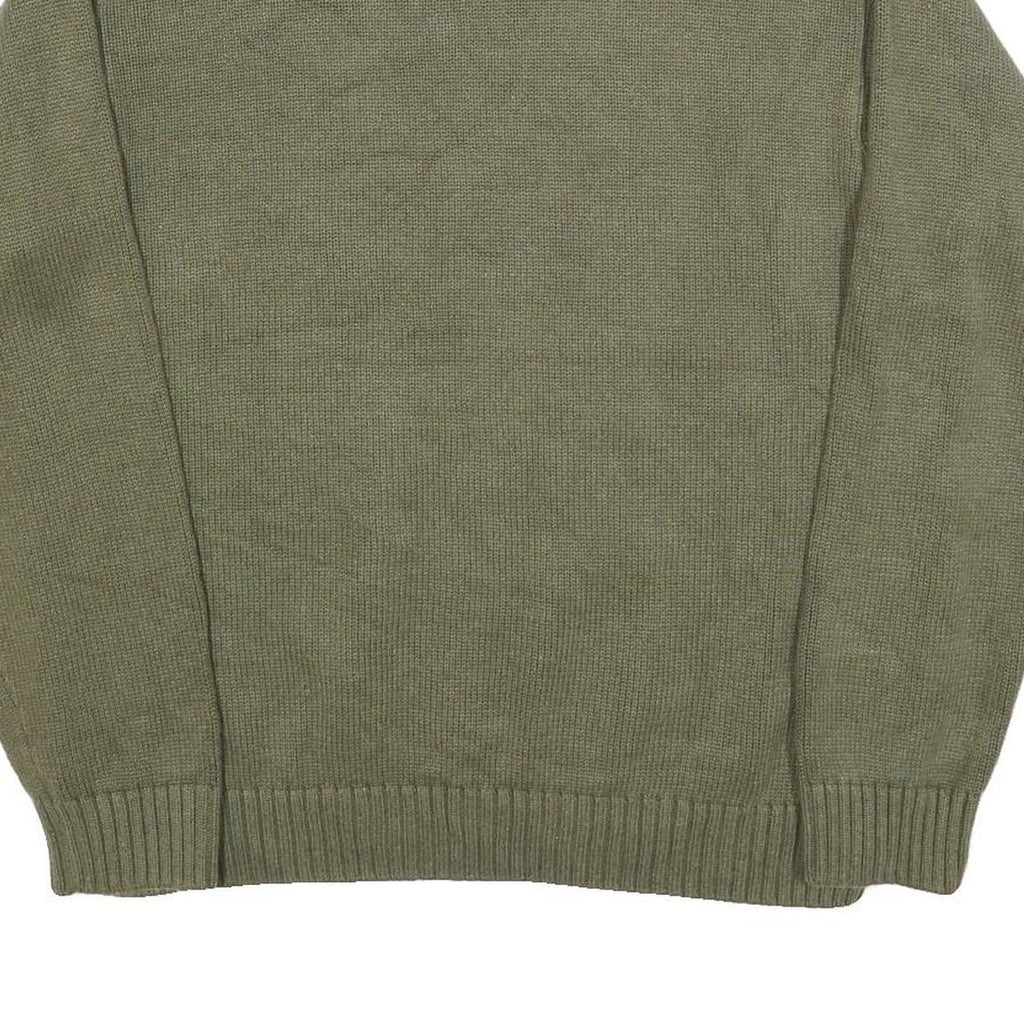 TOMMY HILFIGER Mens Green Plain Crew Neck Basic Knit Jumper L Cotton Blend
