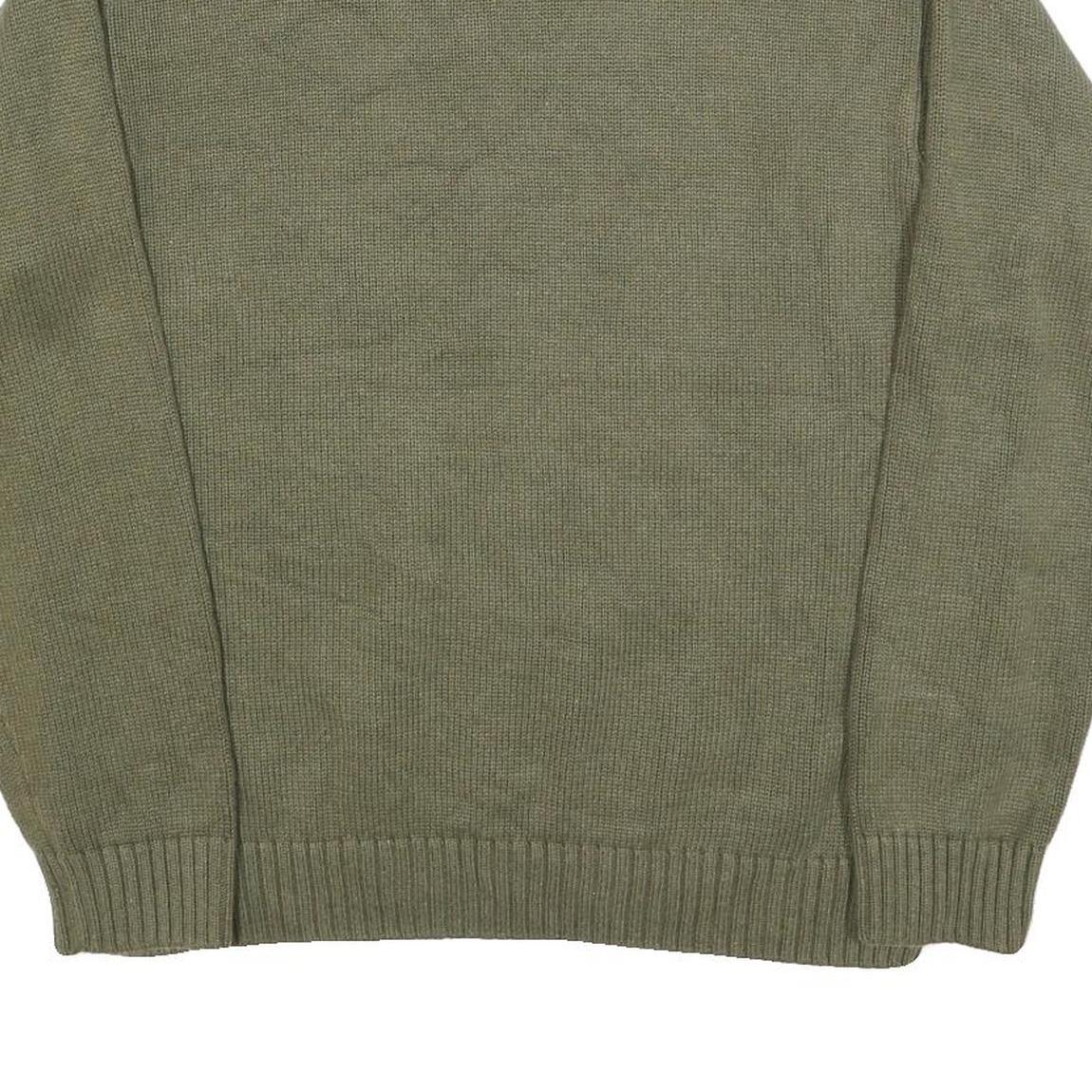 TOMMY HILFIGER Mens Green Plain Crew Neck Basic Knit Jumper L Cotton Blend
