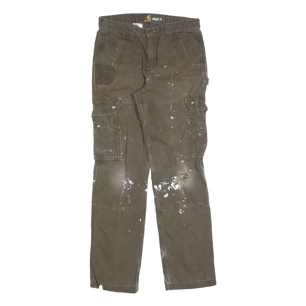 CARHARTT Mens Relaxed Fit Brown Workwear Cargo Trousers W32 L34 Durable Cotton