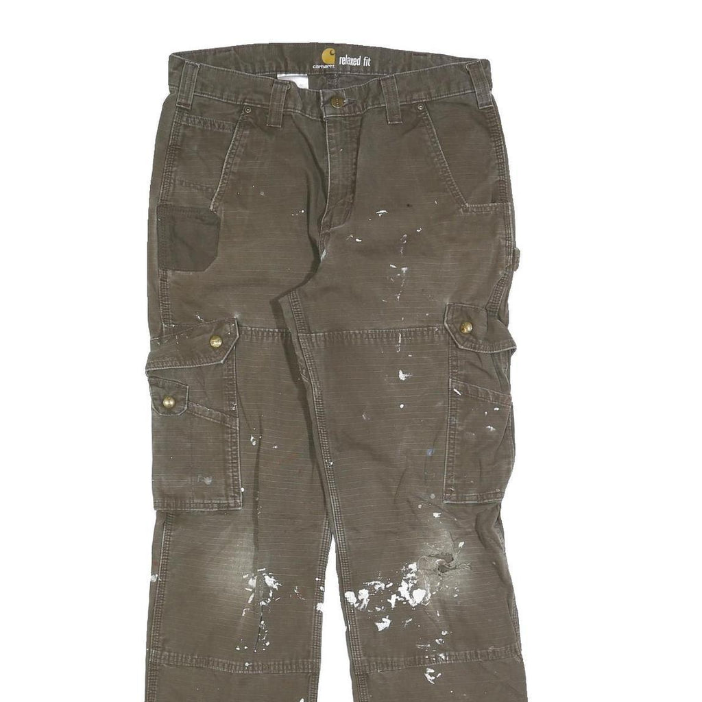 CARHARTT Mens Relaxed Fit Brown Workwear Cargo Trousers W32 L34 Durable Cotton