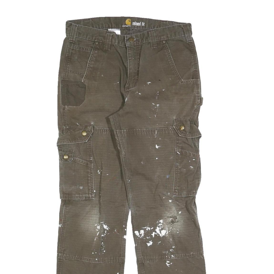 CARHARTT Mens Relaxed Fit Brown Workwear Cargo Trousers W32 L34 Durable Cotton