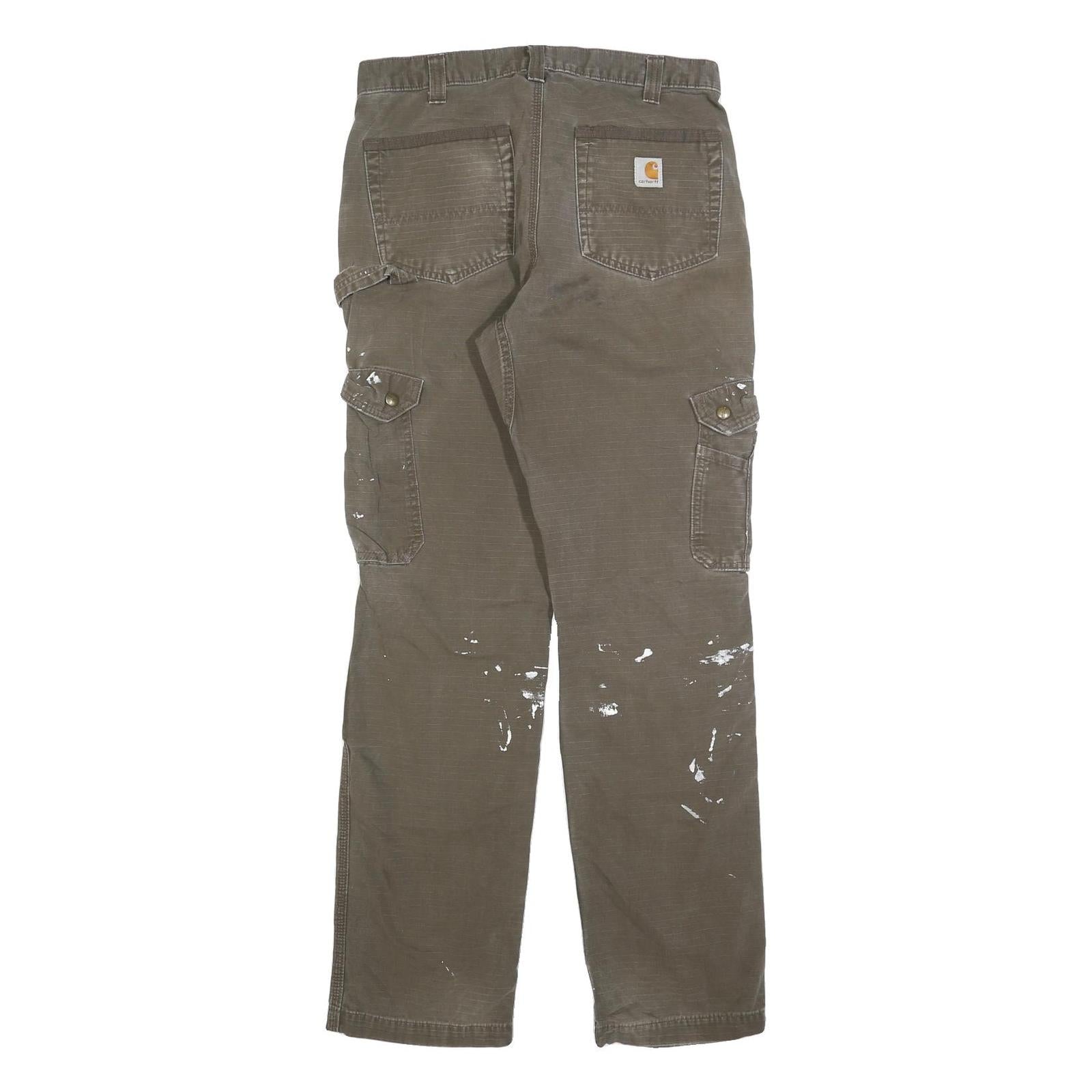 CARHARTT Mens Relaxed Fit Brown Workwear Cargo Trousers W32 L34 Durable Cotton