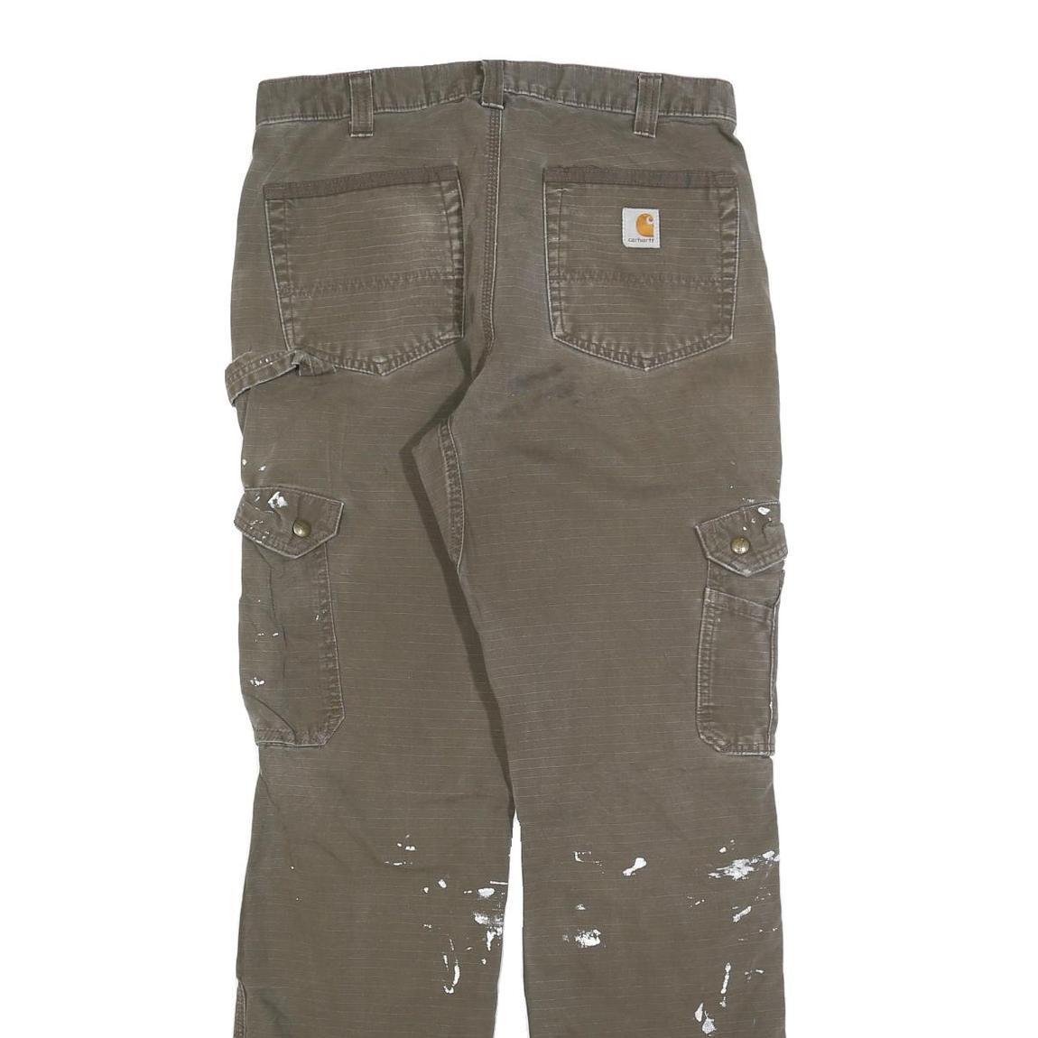 CARHARTT Mens Relaxed Fit Brown Workwear Cargo Trousers W32 L34 Durable Cotton