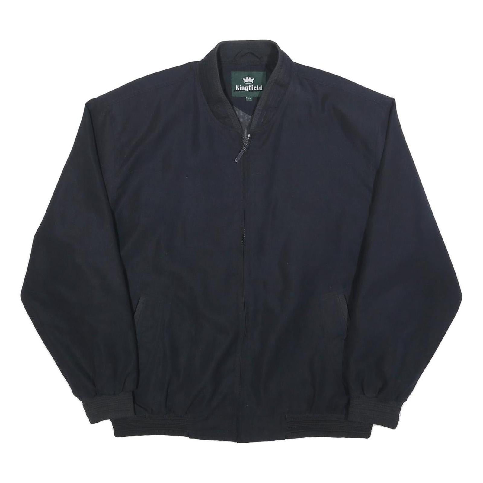 KINGFIELD Mens Black Classic Jacket L Polyester Zip Plain Casual Outerwear