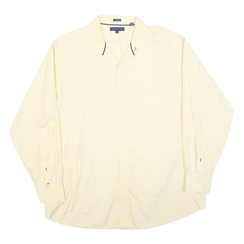TOMMY HILFIGER Mens Cream Cotton Shirt XL Classic Fit Button-Up Casual